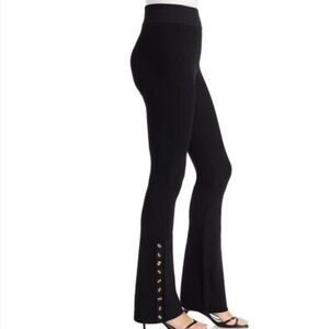 Nicholas Black Ribbed Knit Flare Pants with Button Hem Detail